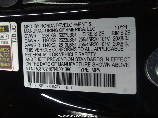 5J8TC2H67NL001386 Acura Rdx W/a-spec Package