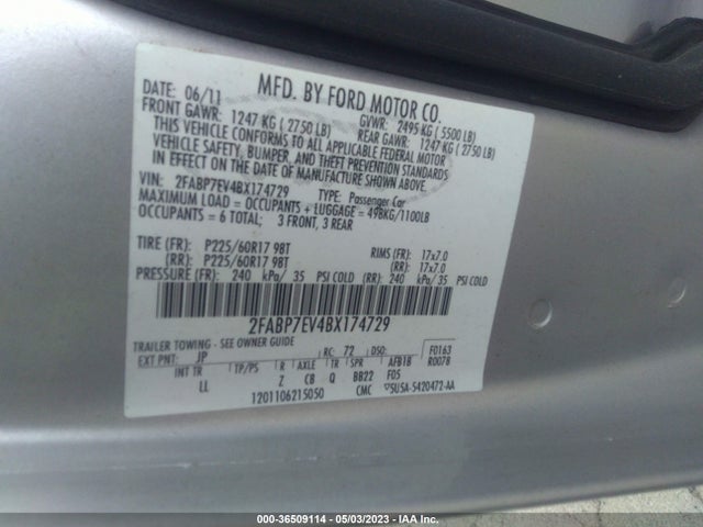 2011 FORD CROWN VICTORIA LX VIN: 2FABP7EV4BX174729