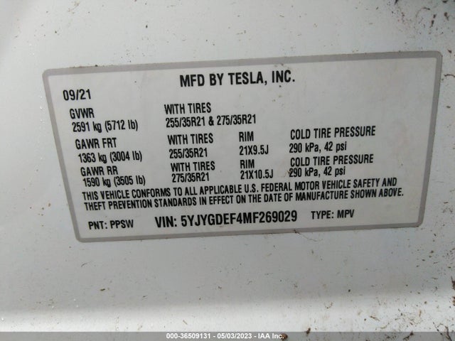 Tesla Model Y Performance 2021 5YJYGDEF4MF269029 Image 10