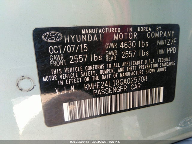 Hyundai Sonata Hybrid Se 2016 KMHE24L18GA025708 Image 9