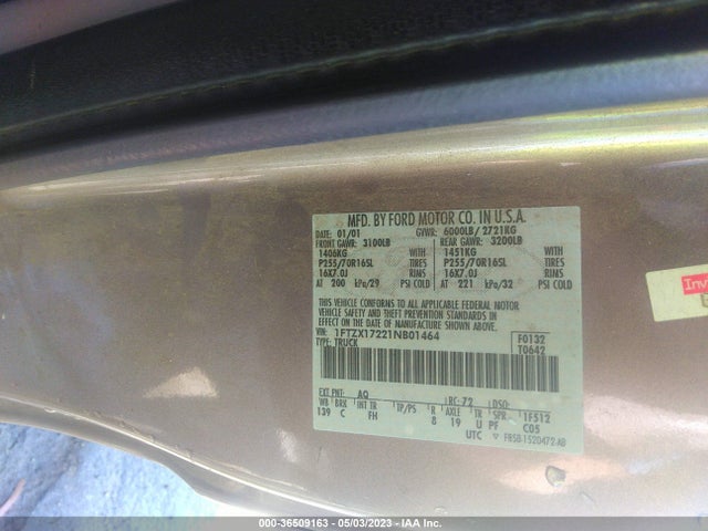 2001 FORD F-150 XL/XLT VIN: 1FTZX17221NB01464