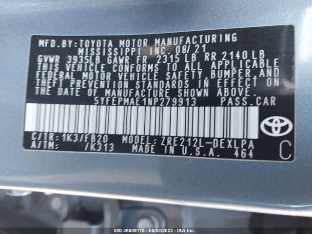 Toyota COROLLA LE 2022 5YFEPMAE1NP279913 Image 9