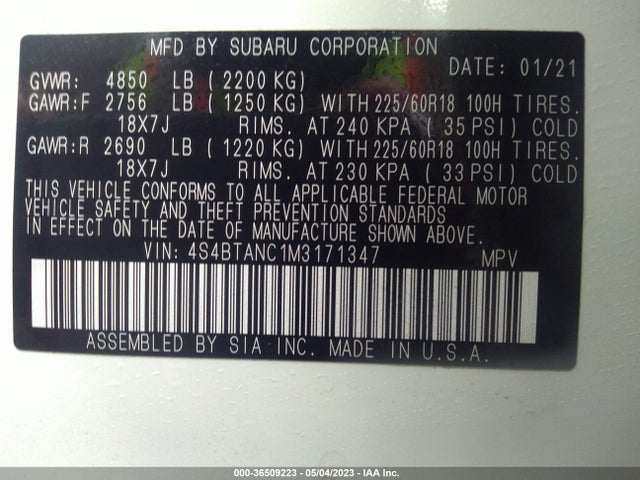 4S4BTANC1M3171347 Subaru Outback Limited
