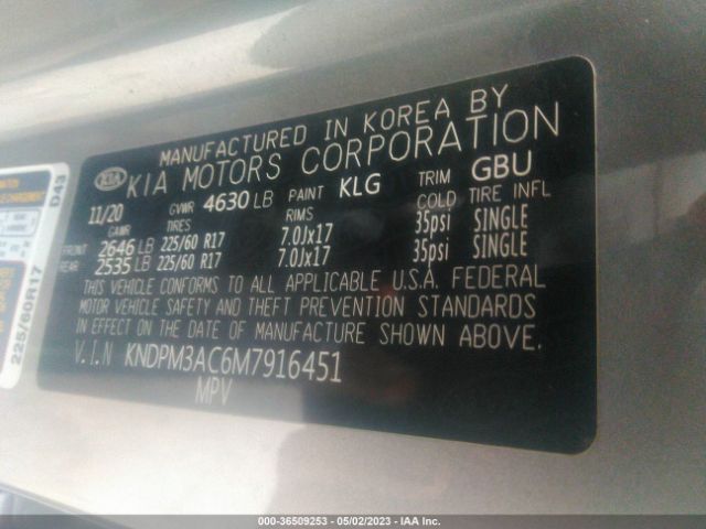 KNDPM3AC6M7916451 KIA Sportage Lx