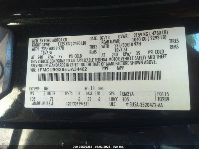 Ford ESCAPE SE 2014 1FMCU9GX6EUA34402 Image 9