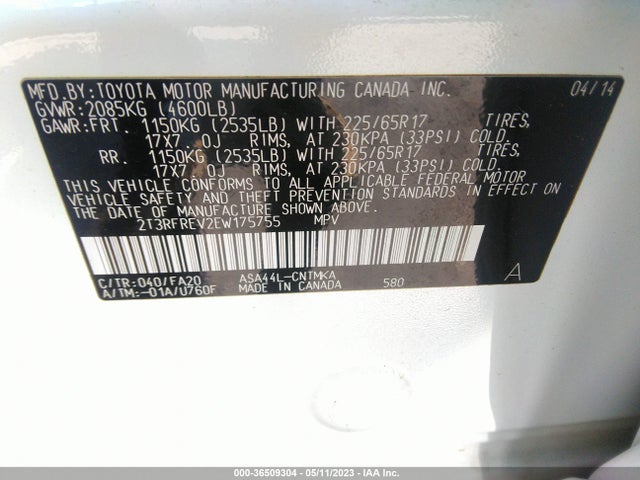 Toyota Rav4 Xle 2014 2T3RFREV2EW175755 Image 11