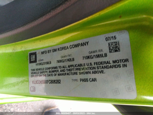 Chevrolet Spark Lt 2015 KL8CD6S9XFC806282 Image 10