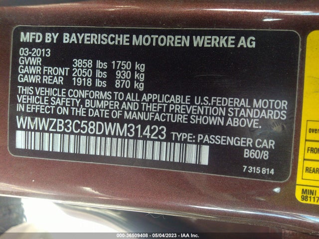 2013 MINI COOPER COUNTRYMAN VIN: WMWZB3C58DWM31423