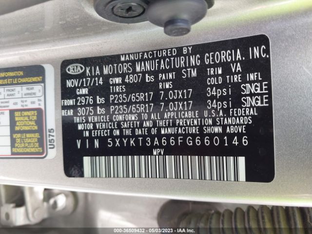 5XYKT3A66FG660146 KIA SORENTO LX