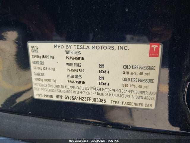 5YJSA1H23FF083385 Tesla Model S 85d/p85d/70d/90d/p90d