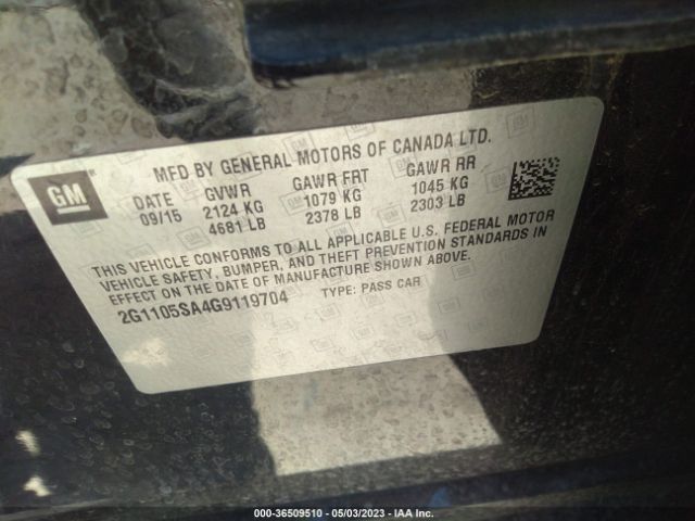 Chevrolet IMPALA LT 2016 2G1105SA4G9119704 Image 10