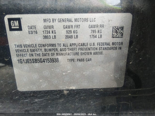Chevrolet SONIC LTZ 2016 1G1JE5SB5G4153938 Image 10