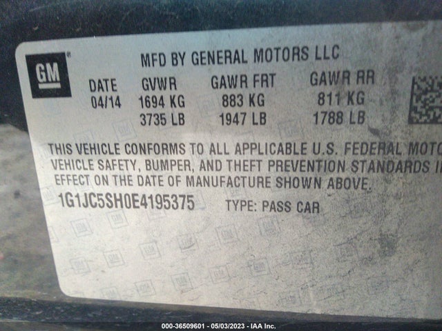 Chevrolet SONIC LT 2014 1G1JC5SH0E4195375 Image 10