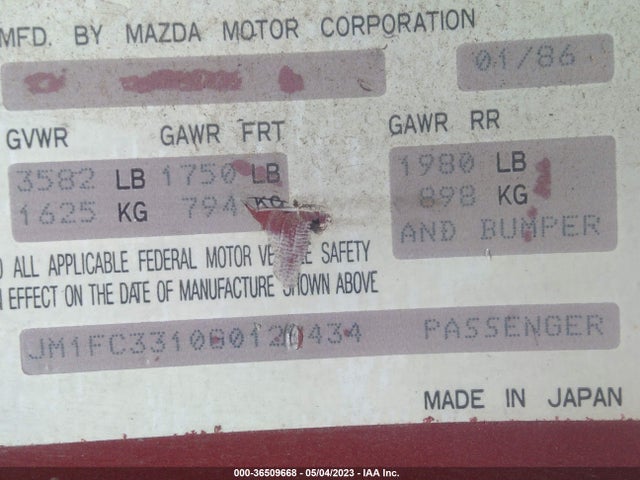 1986 MAZDA RX7 VIN: JM1FC3310G0128434