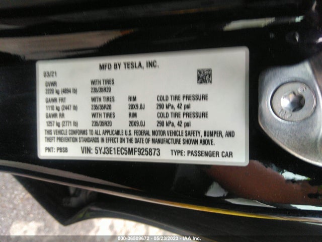 Tesla Model 3 Performance 2021 5YJ3E1EC5MF925873 Image 11