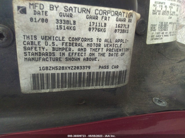 2000 SATURN SL VIN: 1G8ZH528XYZ203379