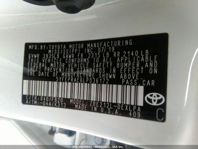 5YFEPRAE6LP036172 Toyota COROLLA LE