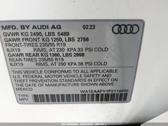WA1EAAFY1P2114930 Audi Q5 S Line Premium Plus