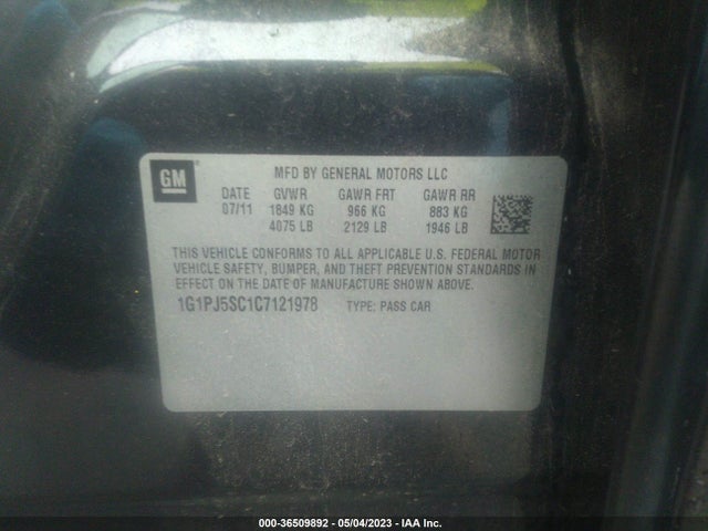 2012 CHEVROLET CRUZE ECO VIN: 1G1PJ5SC1C7121978