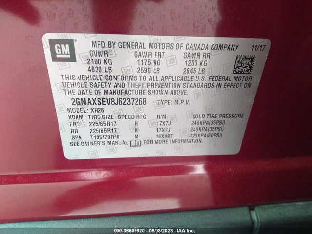 Chevrolet EQUINOX LT 2018 2GNAXSEV8J6237268 Image 9
