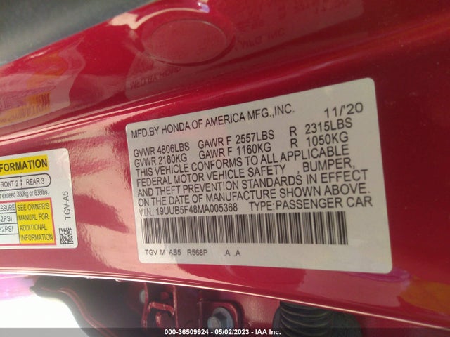 19UUB5F48MA005368 Acura Tlx W/technology Package