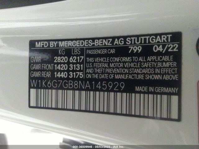 W1K6G7GB8NA145929 Mercedes-Benz S-class S 580