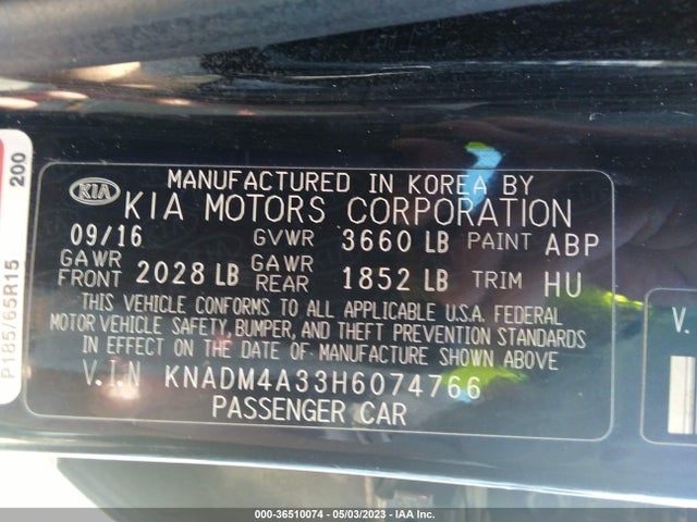 KIA RIO LX 2017 KNADM4A33H6074766 Image 9