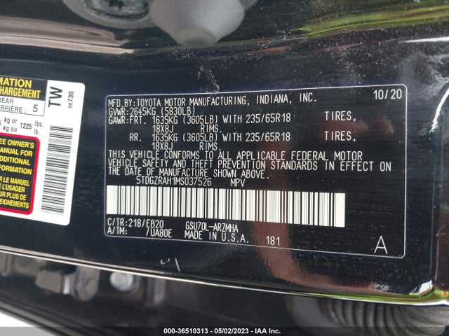 Toyota Highlander Xle 2021 5TDGZRAH1MS037526 Image 10