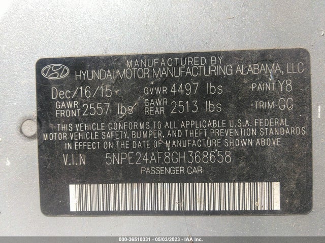 Hyundai Sonata 2.4l Se 2016 5NPE24AF8GH368658 Image 9