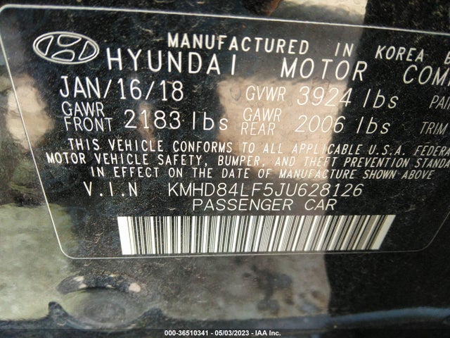 2018 HYUNDAI ELANTRA SEL VIN: KMHD84LF5JU628126