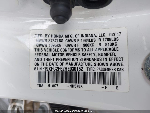 Honda Civic Sedan Lx 2017 19XFC2F52HE030152 Image 9