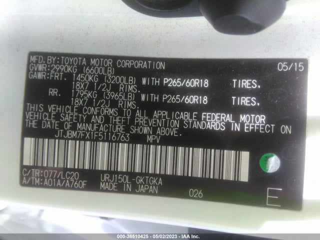 JTJBM7FX1F5116763 Lexus GX 460