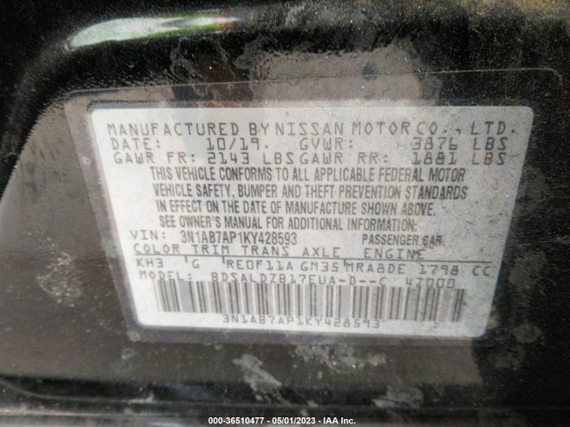 Nissan SENTRA SV 2019 3N1AB7AP1KY428593 Image 11