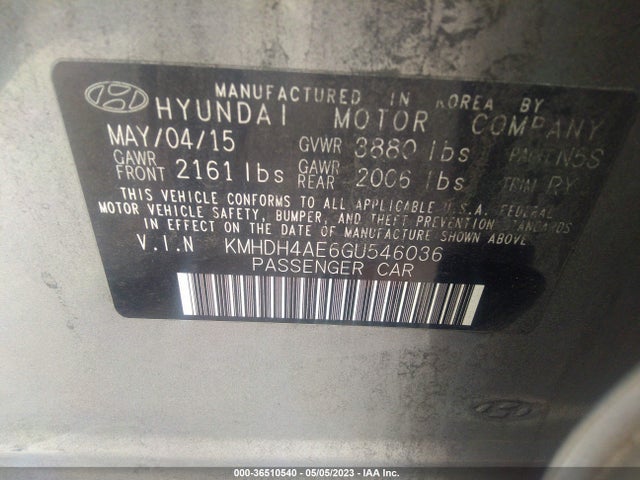 Hyundai Elantra Value Edition 2016 KMHDH4AE6GU546036 Image 9