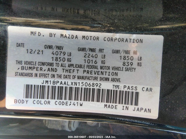 2022 MAZDA MAZDA3 SEDAN 2.5 S VIN: JM1BPAALXN1506892