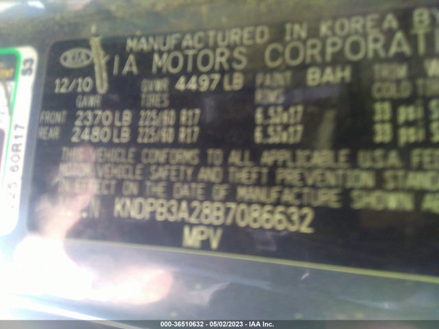 2011 KIA SPORTAGE LX VIN: KNDPB3A28B7086632