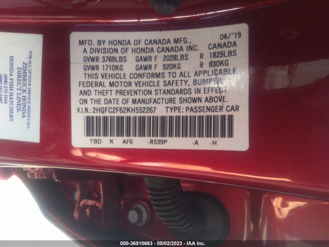Honda Civic Sedan Lx 2019 2HGFC2F62KH552267 Image 9