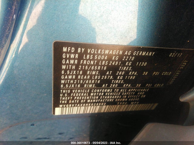 WVGBV7AX6HK029562 Volkswagen TIGUAN