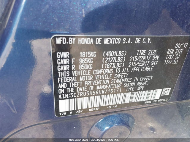 2017 HONDA HR-V EX VIN: 3CZRU5H56HM716171