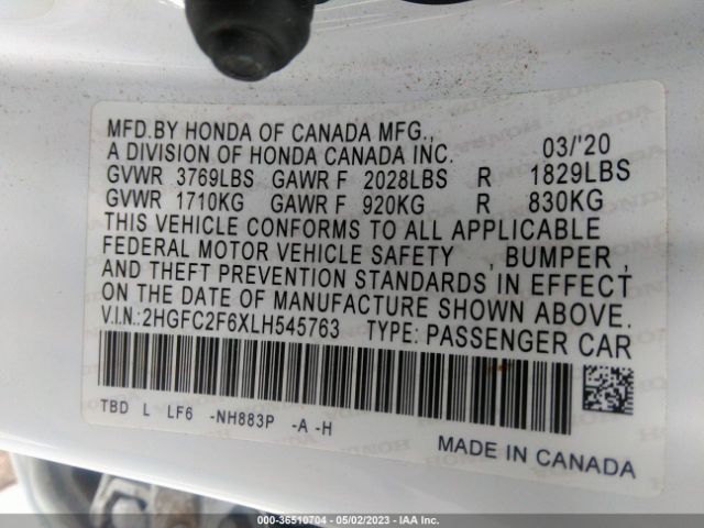 Honda Civic Sedan Lx 2020 2HGFC2F6XLH545763 Image 9