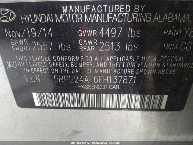 Hyundai Sonata 2.4l Se 2015 5NPE24AF6FH137871 Image 9