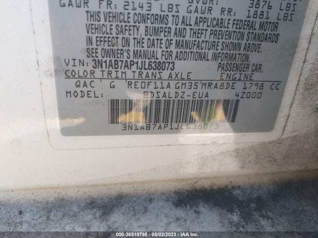 2018 NISSAN SENTRA SV VIN: 3N1AB7AP1JL638073