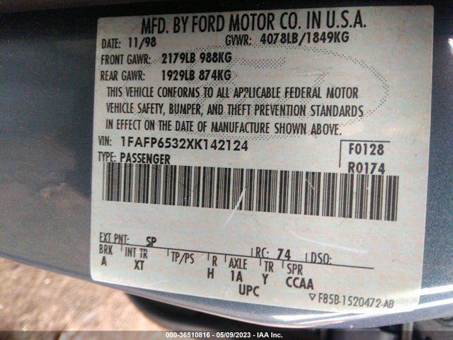 1999 FORD CONTOUR LX VIN: 1FAFP6532XK142124
