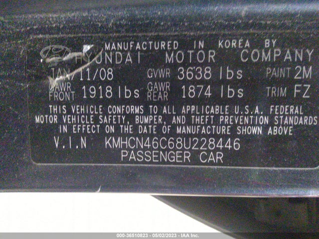 2008 HYUNDAI ACCENT GLS VIN: KMHCN46C68U228446