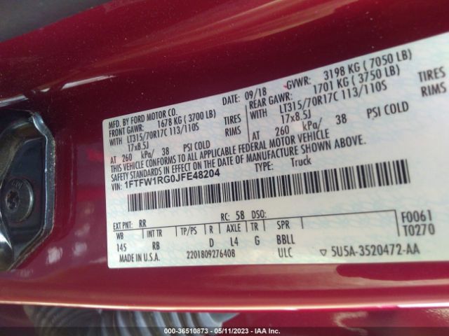 1FTFW1RG0JFE48204 Ford F-150 Raptor