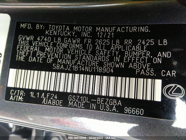 58AJZ1B14NU118904 Lexus Es Es 350 F Sport