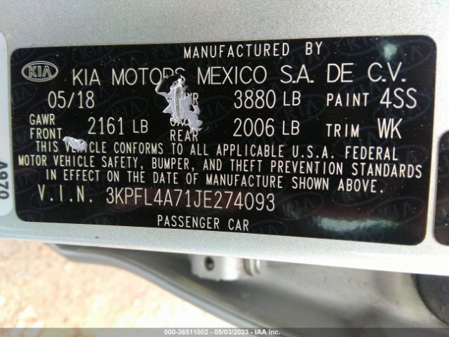 3KPFL4A71JE274093 KIA FORTE LX