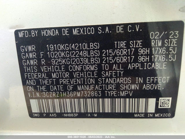 Honda HR-V LX 2023 3CZRZ1H36PM732863 Image 10