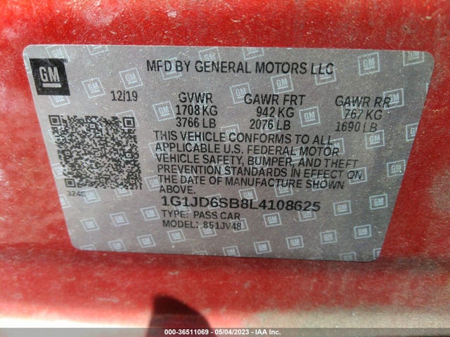Chevrolet SONIC LT 2020 1G1JD6SB8L4108625 Image 9