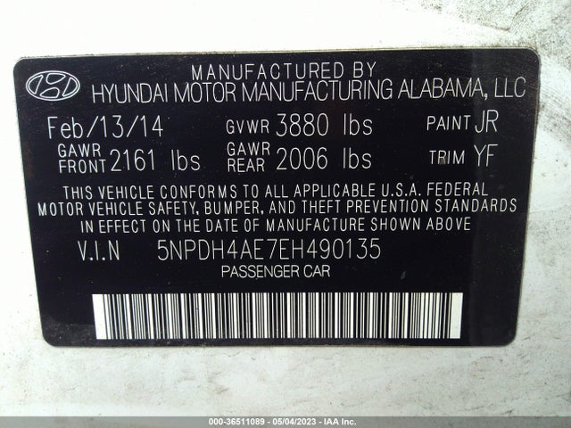 Hyundai Elantra Limited 2014 5NPDH4AE7EH490135 Image 9